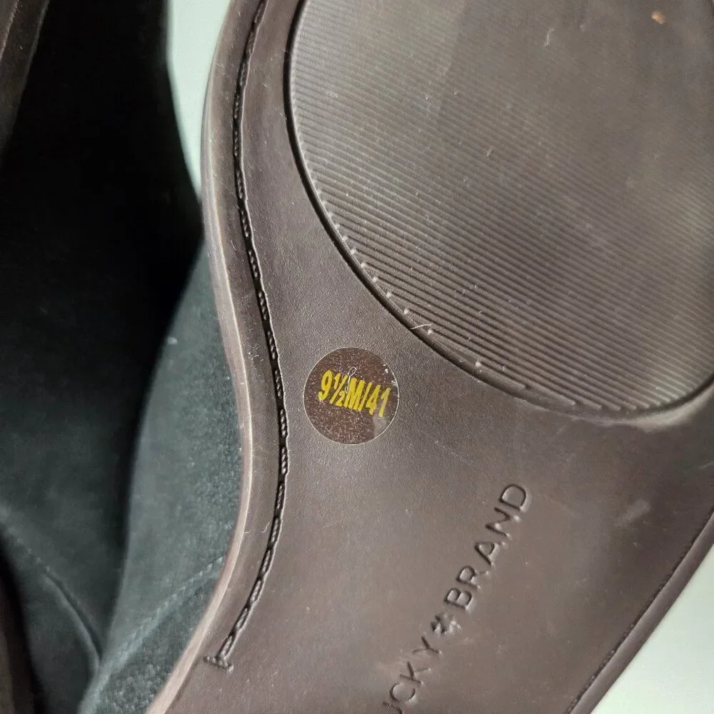 LIKE NEW LUCKY BRAND FITINA BLACK LEATHER ALMOND TOE ANKLE BOOTIES SIZE 9.5 WMNS